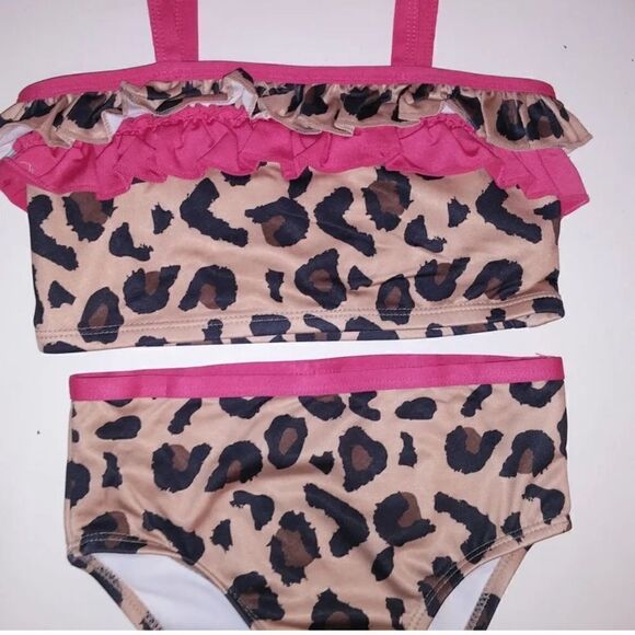 Lily & Dan Girls 3 Piece Swim Set Bikini Rash Guard Long Sleeve Pink Leopard NWT - Picture 9 of 10